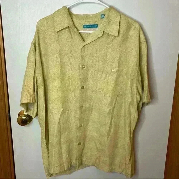 Tori Richard Hawaiian Shirt Men XL Yellow Circle Detail Silk Lyocell Button Soft - Picture 1 of 8